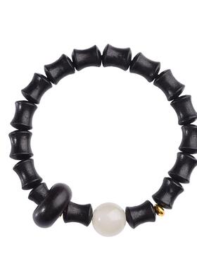 天然绿檀木手串佛珠竹节高升手链