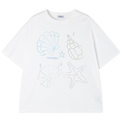 MUCMUKN【海岛之夏】sorona光盾凉感贝壳海星烫钻短袖T恤女童夏装
