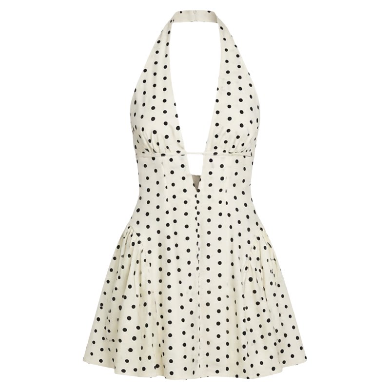 法式甜辣挂脖深V露背显瘦连衣裙Halter Deep V Backless Dress