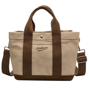 日系包包2025新款多层加厚休闲帆布包女士手拎饭盒便当包斜挎小包