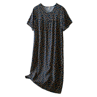 棉绸睡裙女夏季薄款短袖睡衣甜美宽松人造棉大码连衣裙春秋家居服