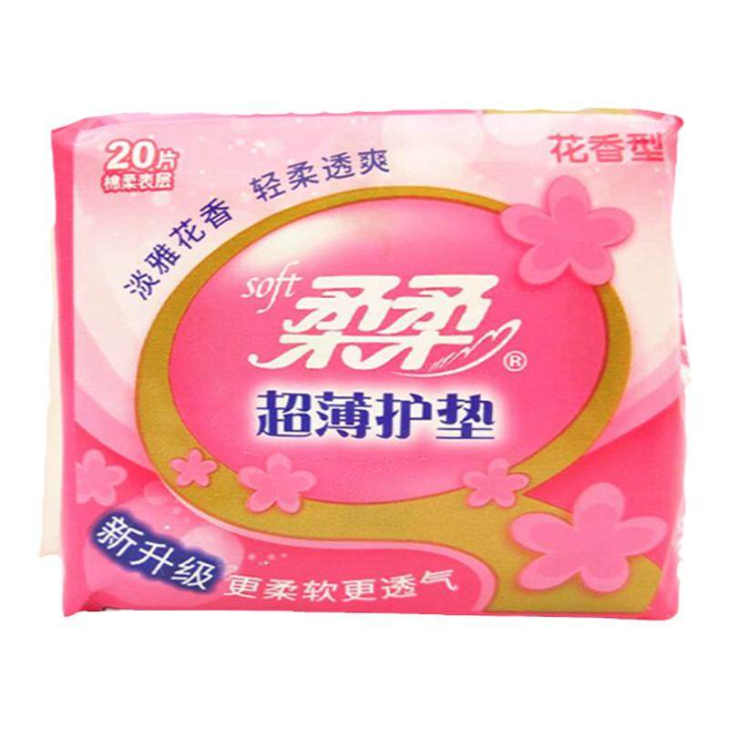 柔柔卫生护垫女纯棉透气抑菌有护翼护垫超薄学生香型味20片155mm