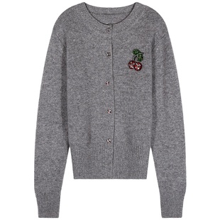 落落狷介 灰色毛衣女小个子长袖绵羊毛开衫上衣2025春装新款外穿