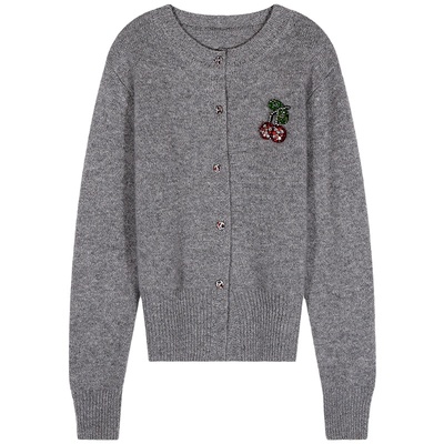 落落狷介灰色开衫毛衣女