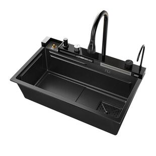 鲸鱼飞雨瀑布纳米304不锈钢水槽黑色蜂窝大单槽厨房洗碗池洗菜盆