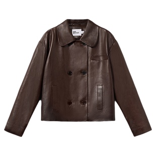 [朱珠同款]self-portrait 2026早春新款深棕色短款绵羊皮皮衣