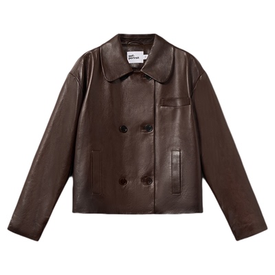 [朱珠同款]self-portrait 2026早春新款深棕色短款绵羊皮皮衣