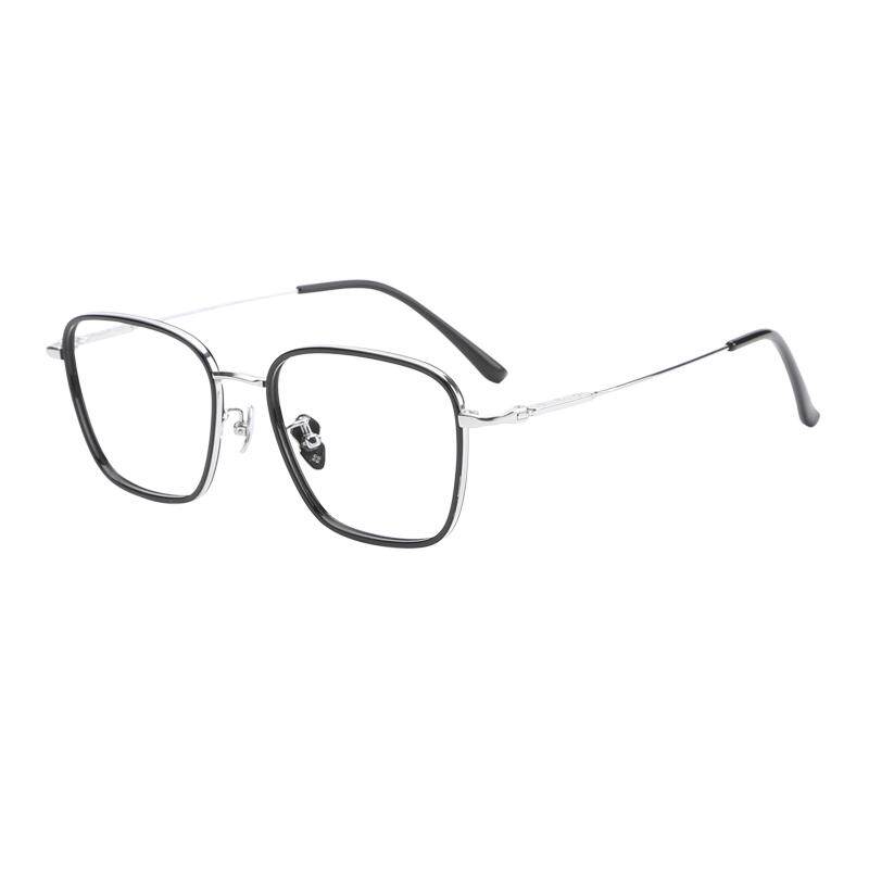 木川纯钛眼镜框男女同款超轻钛架方圆大脸镜架可配度数黑银色近视