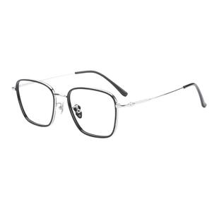 木川纯钛眼镜框男女同款超轻钛架方圆大脸镜架可配度数黑银色近视