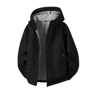 名创优品黑色防水外套男款冬季冲锋防风连帽轻量三合一衣服夹克Y