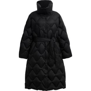 COACH/蔻驰奥莱女士黑色绗缝含腰带长款羽绒大衣羽绒服