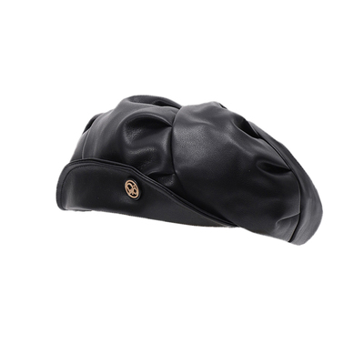 韩系ins女秋冬PU皮贝雷帽