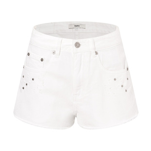 RAIVE2026春季新款女复古超短裤下摆做旧毛边口袋铆钉牛仔短裤