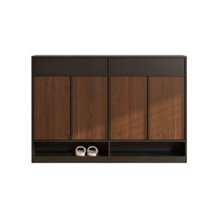 中古风骨骼线鞋柜收纳柜一体家用门口外入户鞋架玄关实木隔断柜