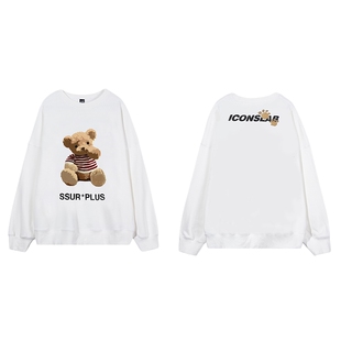ics丨iconslab小熊圆领无帽套头卫衣男情侣国潮牌长袖百搭上衣秋