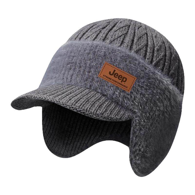 jeep吉普保暖帽子羊毛混纺男士冬季爸爸爷爷中老年针织加绒毛线帽