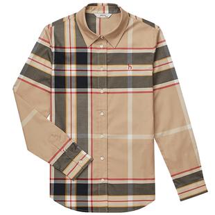 Hazzys哈吉斯奥莱秋季新款英伦女士衬衫经典格子设计感长袖衬衣韩