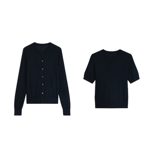 pusumede 灰调美学 经典圆领针织开衫小外套女短袖内搭上衣两件套