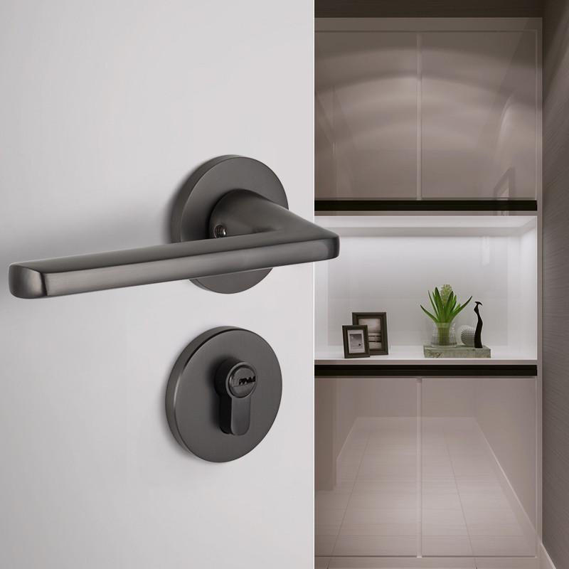 酷隆灰色分体锁现代磁吸房门锁室内家用静音木门锁具通用型门把手