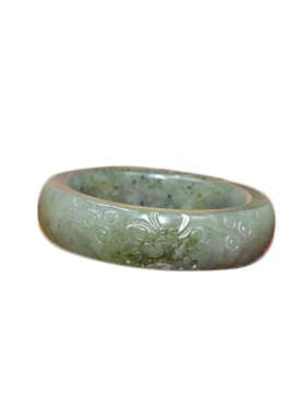 紫润轩新疆和田玉兽面籽料手镯51 5MM方条青白青花留皮镯小圈收藏