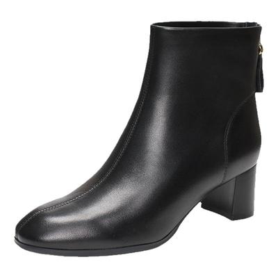 康莉时尚短靴粗跟后拉链时装靴