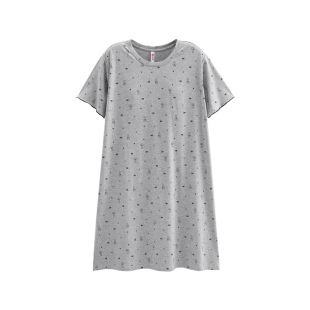 芬腾夏季短袖睡裙纯棉女士薄款简约休闲宽松女款全棉家居服连衣裙