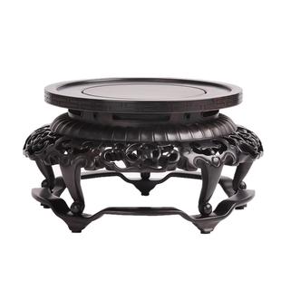 紫光檀圆形花瓶盆景香炉摆件底座实木中式古龙托盘花几黑檀木底座