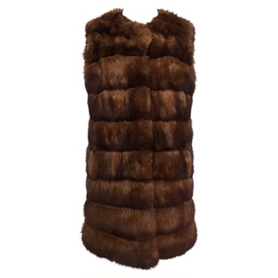 2026年新款美拉德风俄罗斯紫貂皮草马甲女中长款轻奢貂毛背心外套