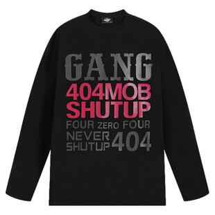 404MOB潮牌美式街头重磅字母印花体恤衫男女情侣款圆领长袖T恤春