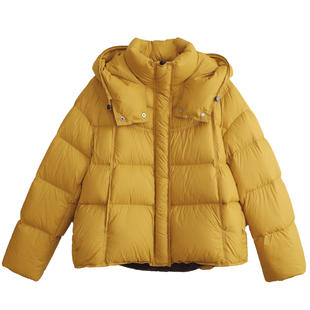 花吉C134棕绿色90白鸭绒宽松防风学院连帽羽绒服女2026新款冬通勤