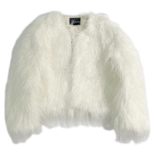 高级感韩系羊羔毛外套女2025新款年轻款白色毛茸茸环保皮草短款冬