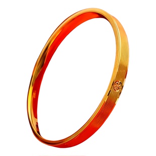 古法金包银米字手镯女实心拉丝车花素圈镯子简约螺丝纹手环送女友