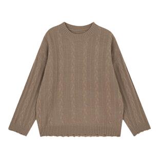 海尔曼斯粗纺26支单股绽纺羊毛针织衫复古绞花肌理柔软D4950D41