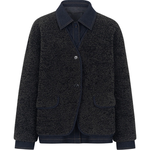 KBNE高级感学院风仿羊羔毛灰色羽绒服女2025冬季新款宽松羽绒外套