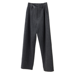 人字纹裤子男羊毛裤加厚深灰色毛呢裤男休闲裤冬季新款宽松直筒裤