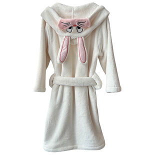 儿童浴袍秋冬女童珊瑚绒连帽睡袍男童浴巾斗篷亲子装吸水速干浴衣