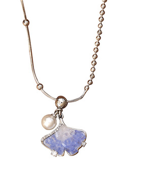 镀金渐变蓝银杏叶项链轻奢小众