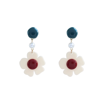 夏季蓝色花朵耳环女2024新款