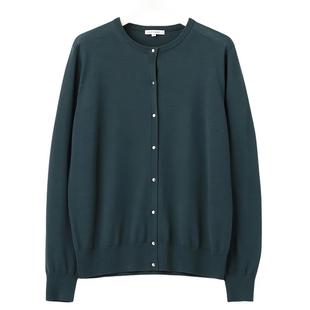 23区日系春秋季通勤直筒纯羊毛圆领长袖毛衣开衫针织衫商场同款