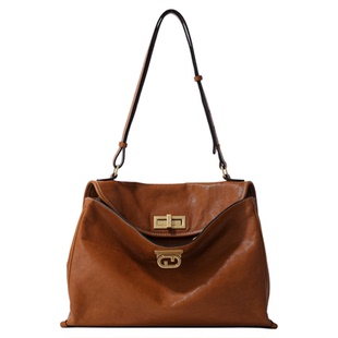 Fion/菲安妮植鞣皮托特包新款通勤大容量真皮单肩斜挎慵懒包包女