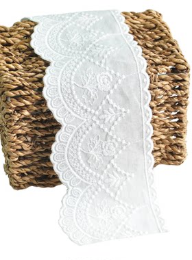 8厘米宽白色锁边棉布花边辅料diy手工领袖口下摆床品窗帘加长蕾丝