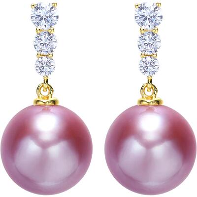 黛米11-12mm紫色珍珠耳环S925银