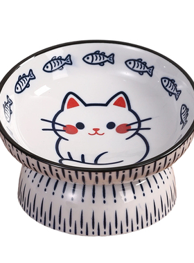 国风青花陶瓷猫粮碗护颈防翻易洗