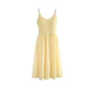 蔡文静同款黄色手工钉珠吊带连衣裙特种工艺轻奢时尚度假风女夏裙