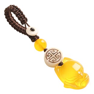 天然玉髓小狐狸手机链新款创意手机壳挂件女精致粉水晶吊坠高端手机挂绳U盘挂坠手工编织随身防丢钥匙扣挂饰