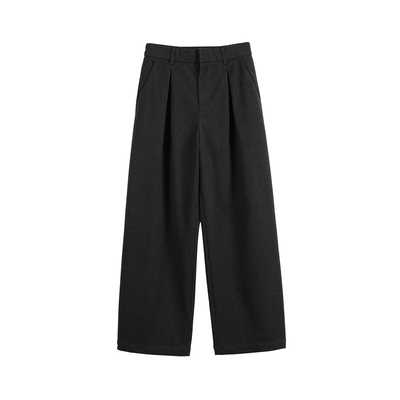 深灰色毛呢直筒西裤男款2025新款秋冬季宽松保暖加厚垂感休闲长裤