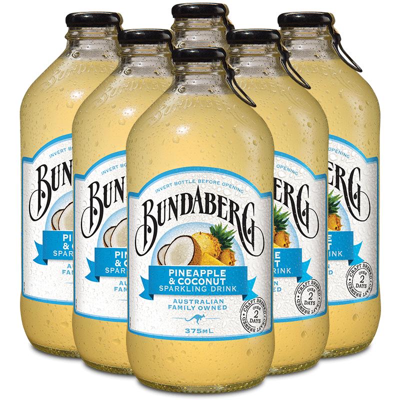 宾得宝Bundaberg澳洲进口菠萝椰子果汁汽水饮料气泡水375ml*6瓶装