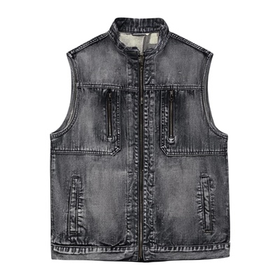 拉链款复古牛仔马甲男机车夹克潮