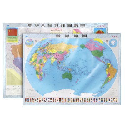 【世界地图+中国地图高清2张装】中国地图和世界地图2024年新版学生专用版办公室家庭客厅挂图背景墙全国大尺寸墙贴挂画墙面装饰画