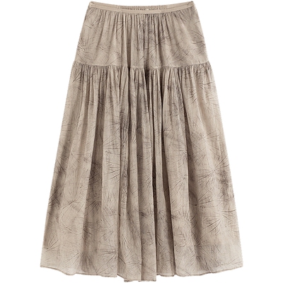 EXCEPTION例外女装印花桑蚕丝收腰松紧新中式半身裙